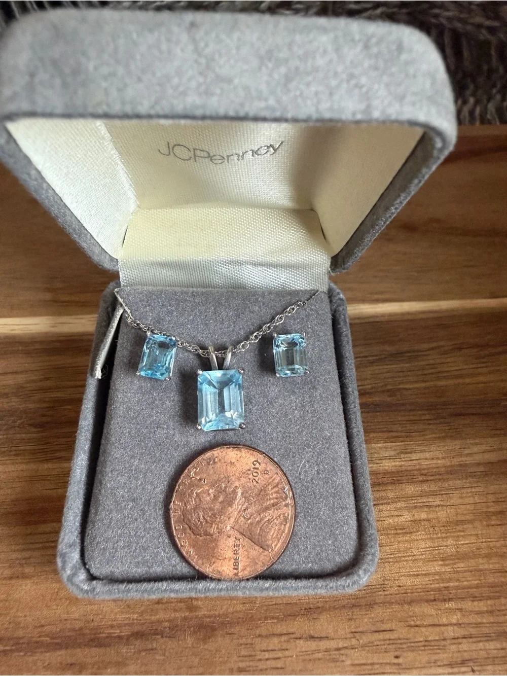 Sterling Silver Blue Topaz  Pendant Necklace with Matching Stud Earrings